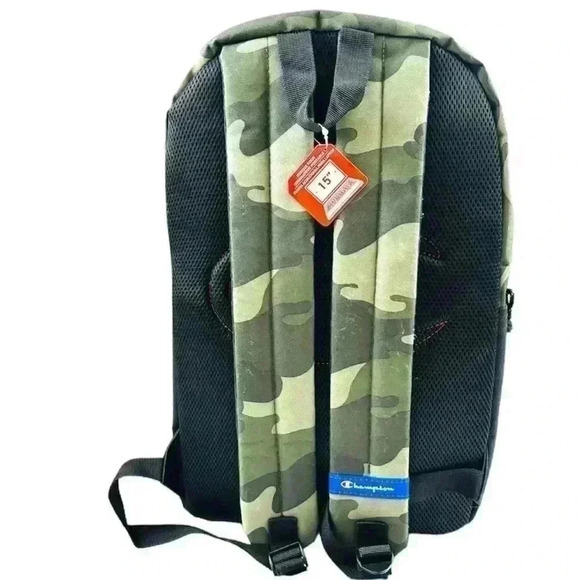NWT Champion Manuscript Green Grid Camouflage Laptop Large Unisex Backpack - Picture 2 of 13